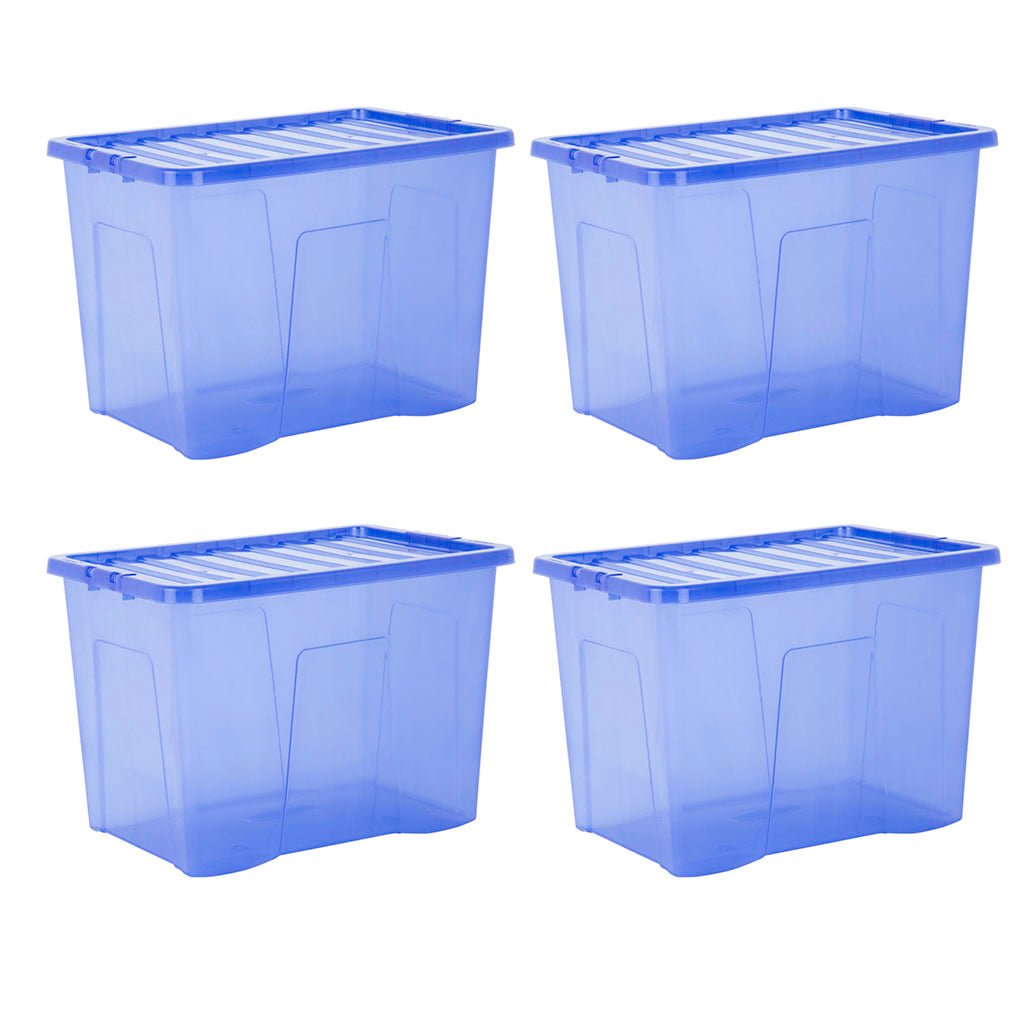 Pack of 4 Wham Crystal 80L Tinted Blue Box and Lid