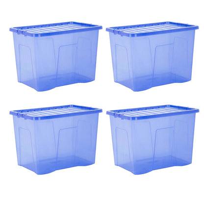 Pack of 4 Wham Crystal 80L Tinted Blue Box and Lid