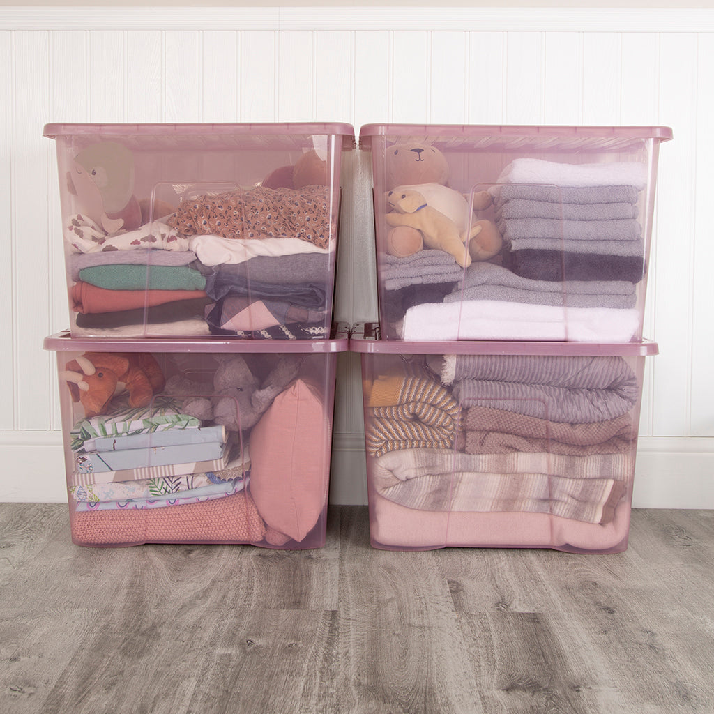 Pack of 4 Wham Crystal 80L Tinted Pink Box and Lid