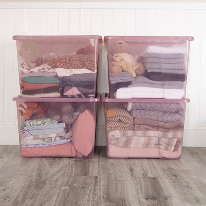 Pack of 4 Wham Crystal 80L Tinted Pink Box and Lid