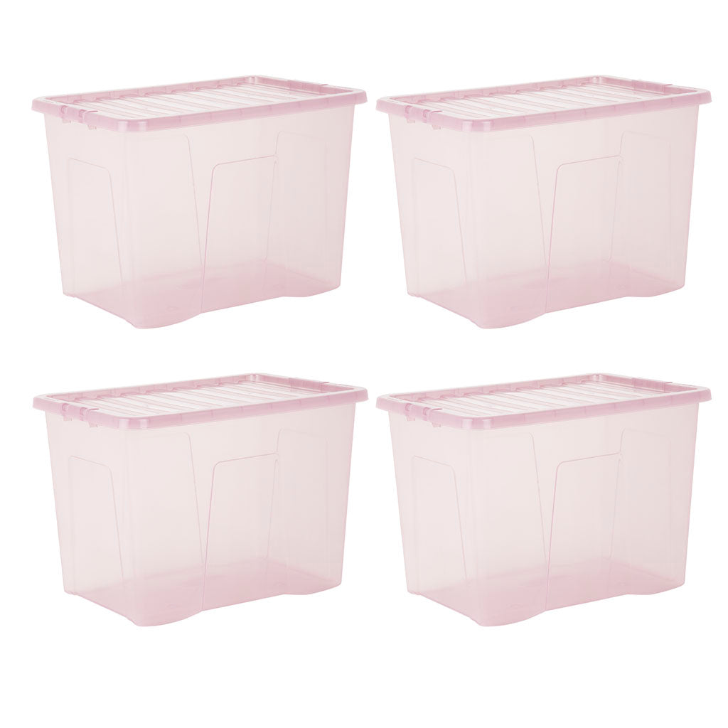 Pack of 4 Wham Crystal 80L Tinted Pink Box and Lid