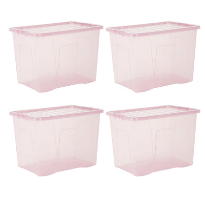 Pack of 4 Wham Crystal 80L Tinted Pink Box and Lid