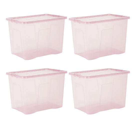Pack of 4 Wham Crystal 80L Tinted Pink Box and Lid
