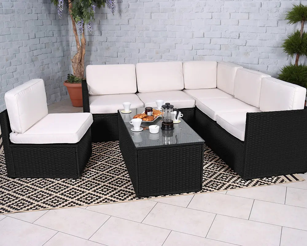 Royalcraft Berlin Six Seater Black Corner Lounge Set