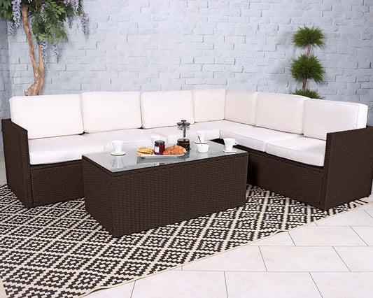 Royalcraft Berlin Six Seater Brown Corner Lounge Set