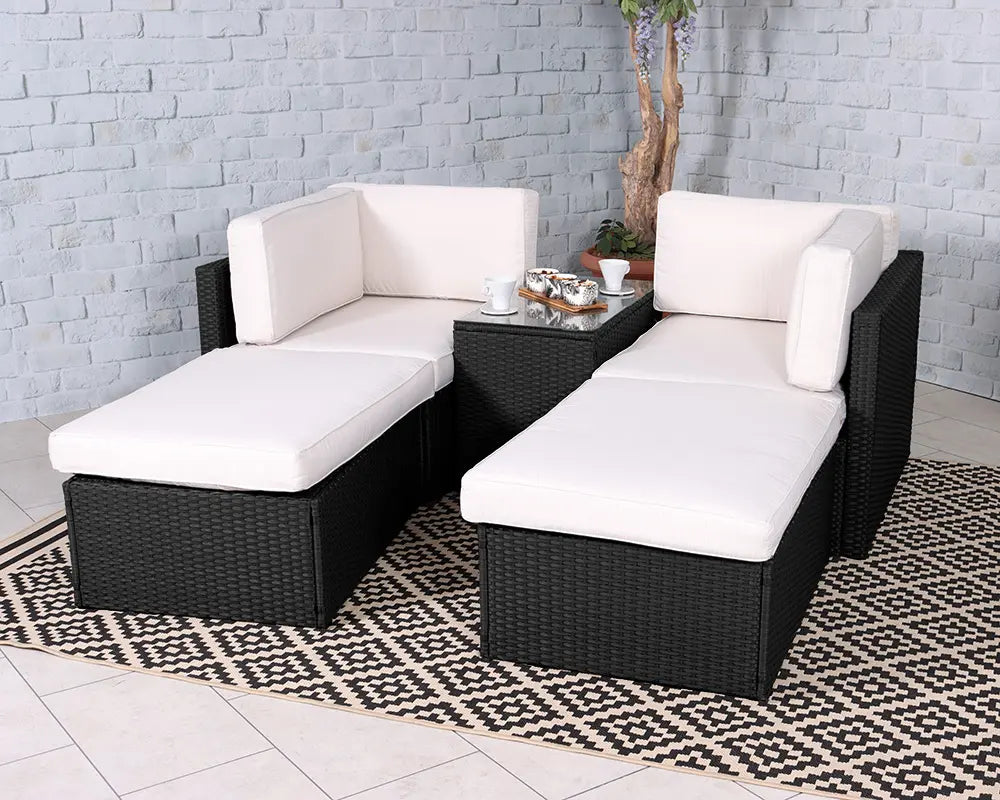 Royalcraft Berlin Black 4 Seater 5 Piece Multi Setting Relaxer Set