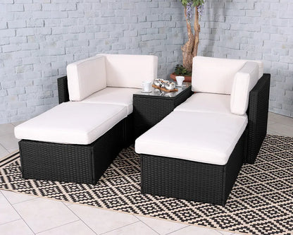 Royalcraft Berlin Black 4 Seater 5 Piece Multi Setting Relaxer Set