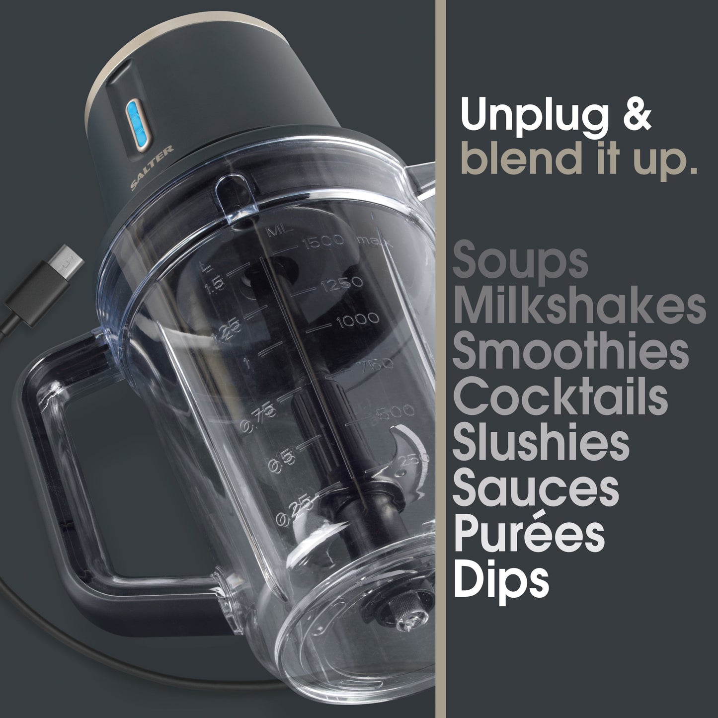 Salter Grey and Gold Cordless Jug Blender