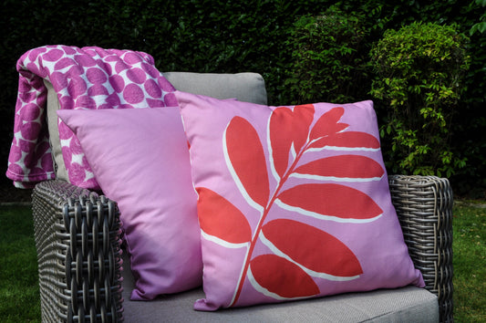 Fusion Pink Leaf Print Filled Outdoor Cushion