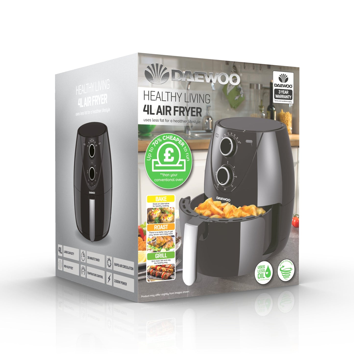 Daewoo 4L Single Pot Black Air Fryer