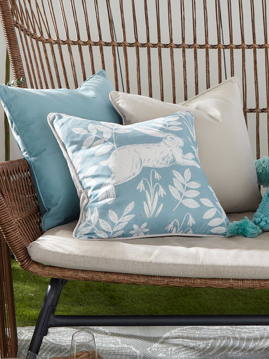 Dreams & Drapes Design Spring Rabbit Duck Egg Outdoor Filled Cushion