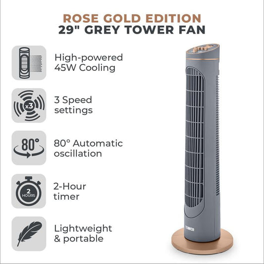 Tower Rose and Grey 29 Inch Cavaletto Tower Fan