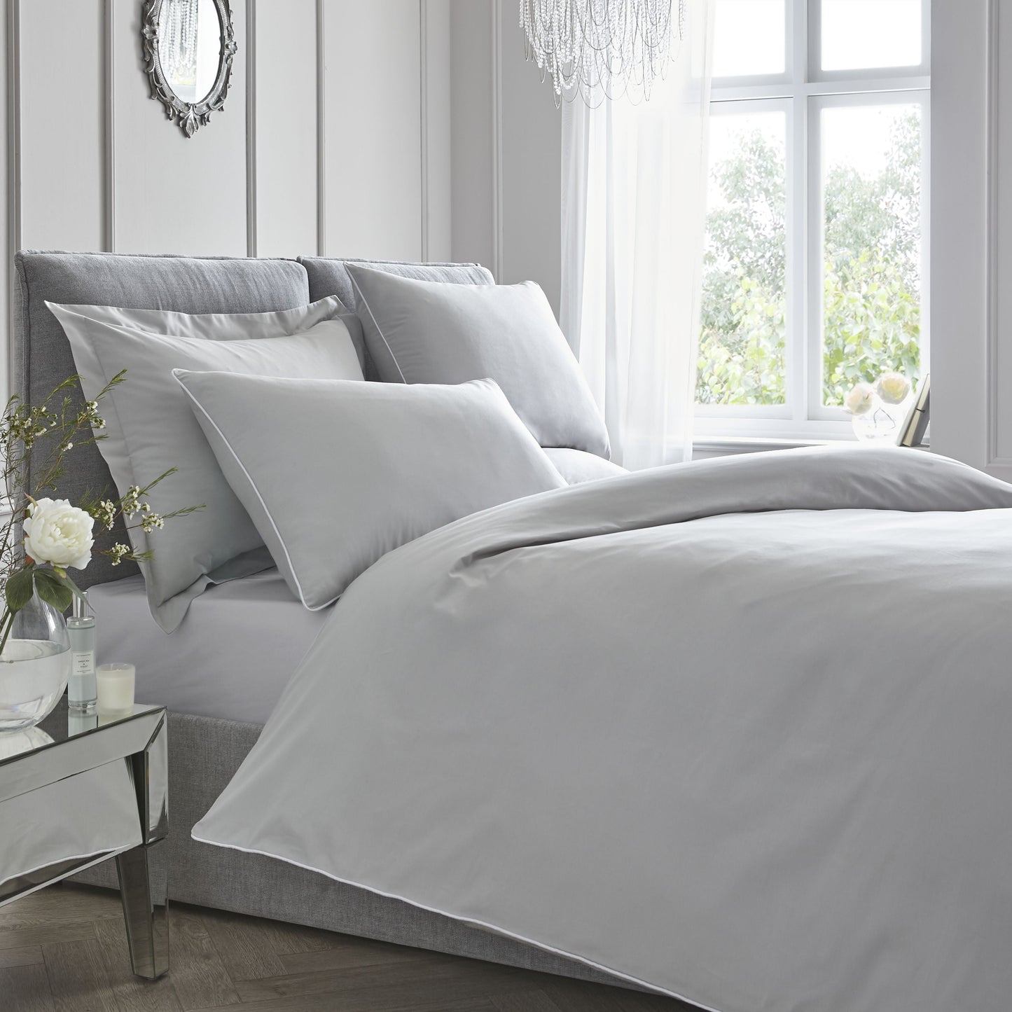 Appletree Boutique 200 Thread Piped Silver Duvet Cover Set