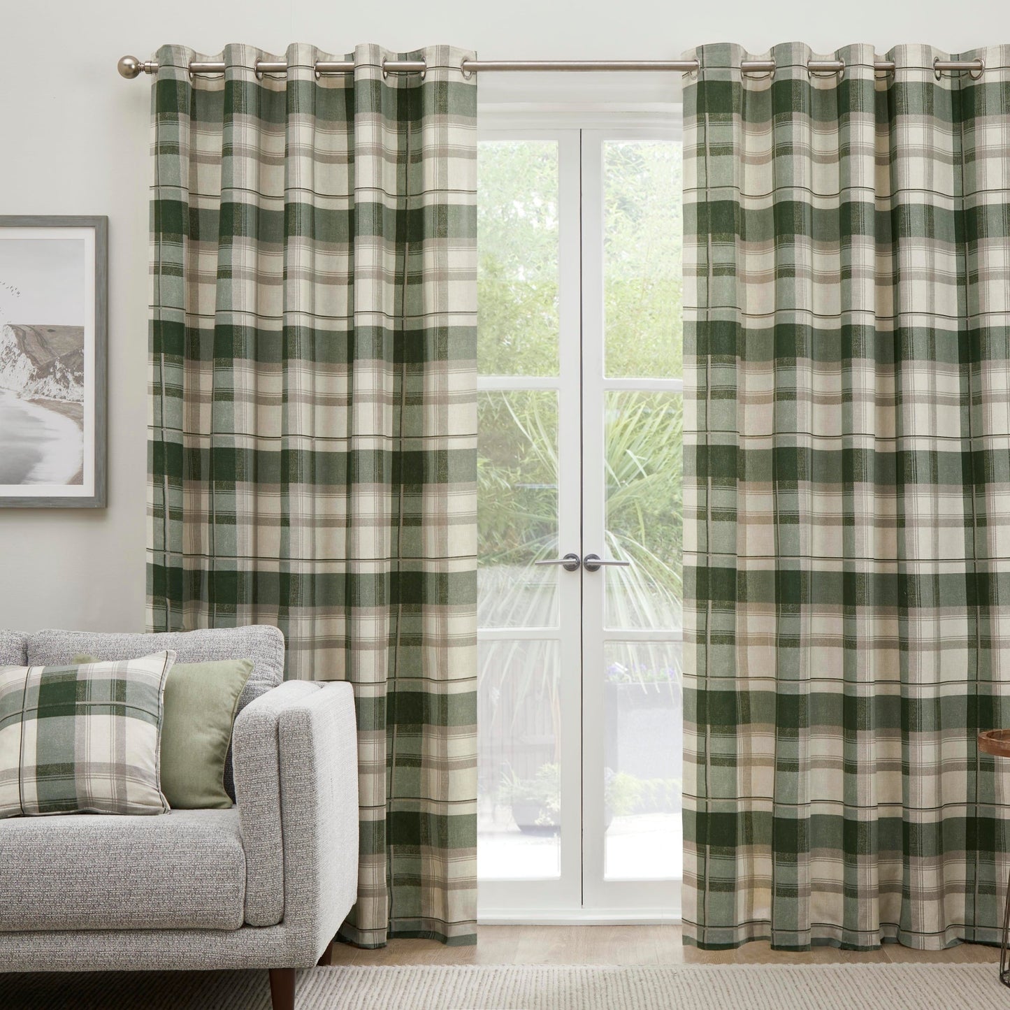 Fusion Balmoral Bottle Green Check Curtains