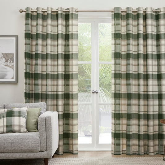 Fusion Balmoral Bottle Green Check Curtains