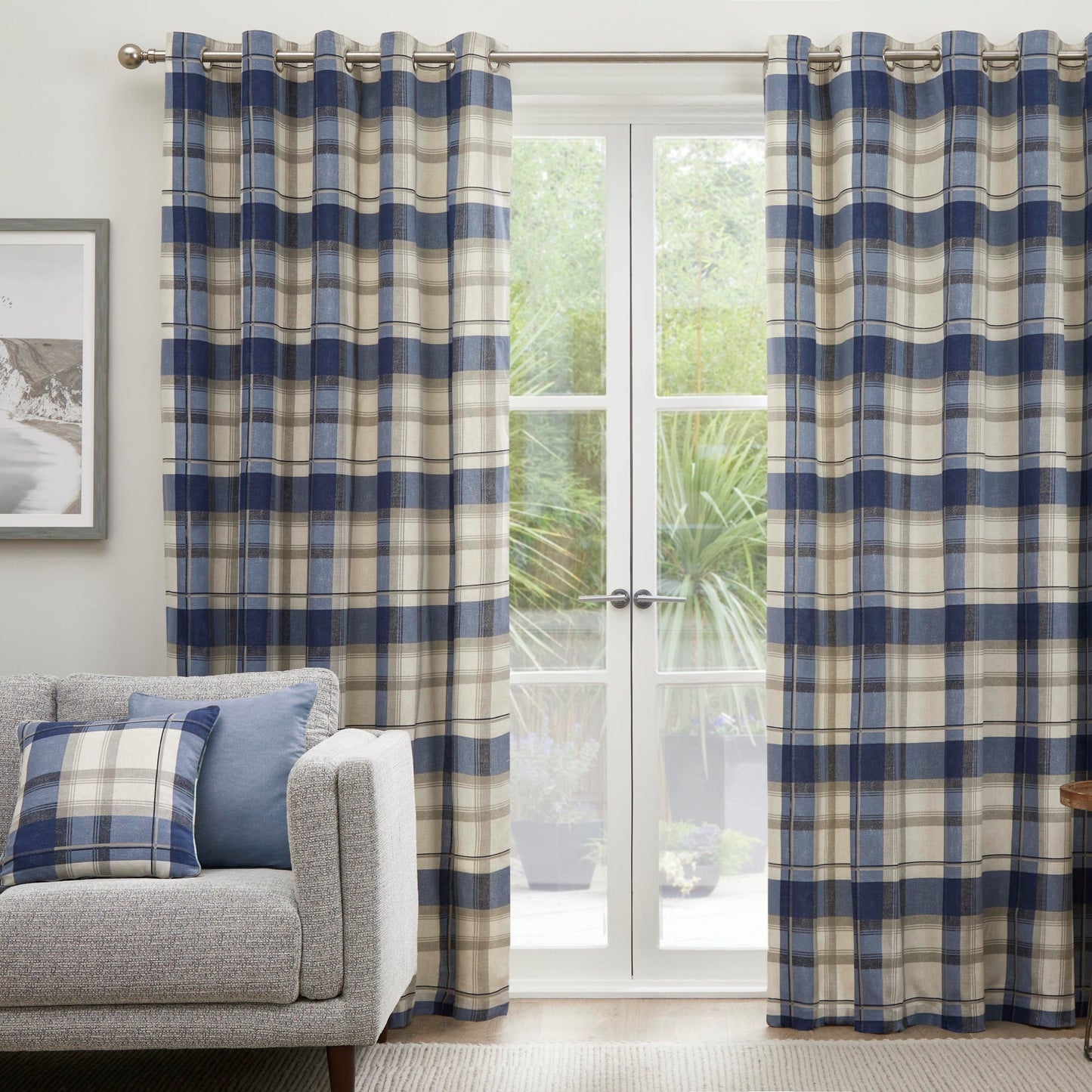 Fusion Balmoral Navy Check Curtains