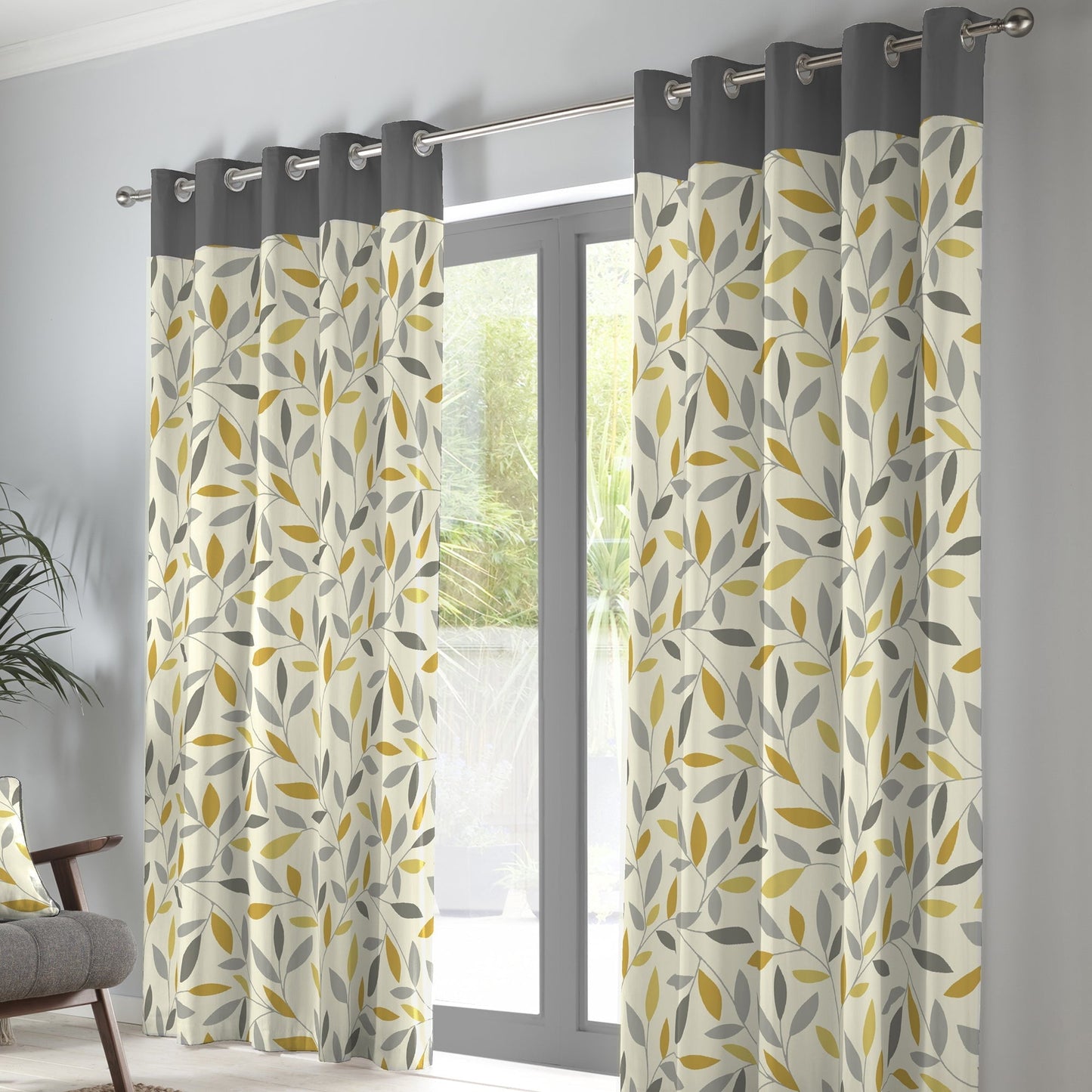 Fusion Beechwood Ochre Eyelet Curtains