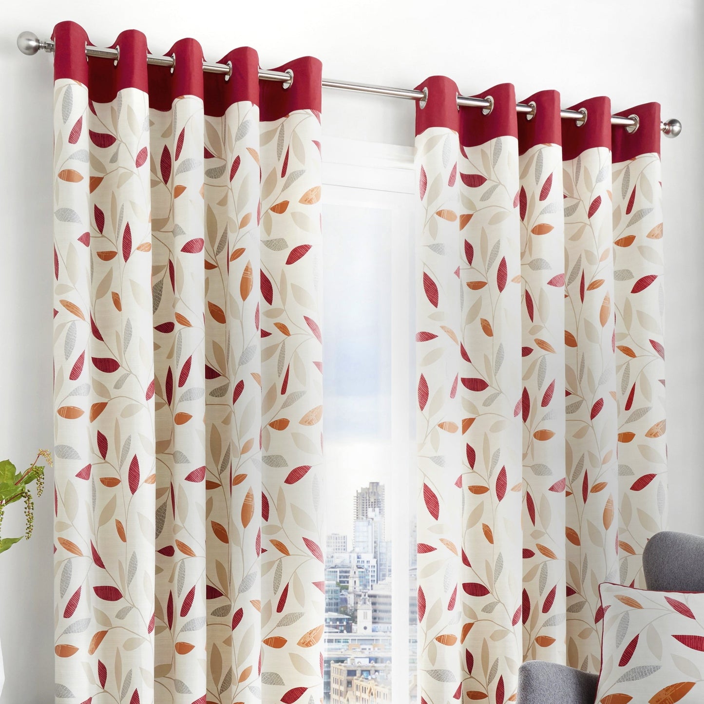 Fusion Red Beechwood Eyelet Curtains