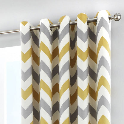 Fusion Chevron Ochre Eyelet Curtains