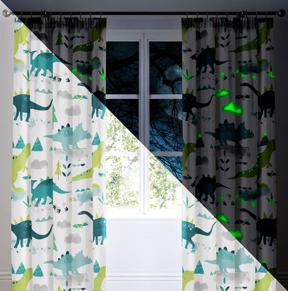 Bedlam Dinosaur Glow in the Dark Multicoloured Curtains