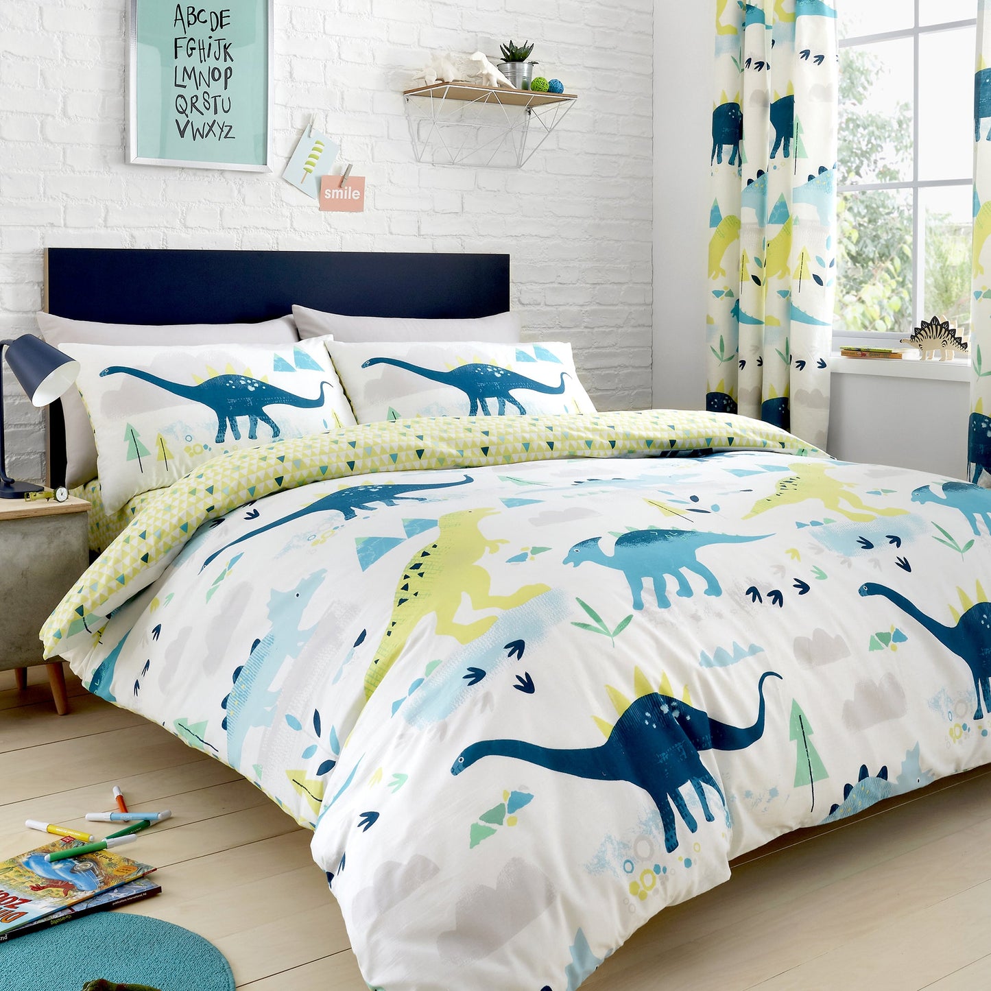 Bedlam Dinosaur Glow in the Dark Multicoloured Curtains
