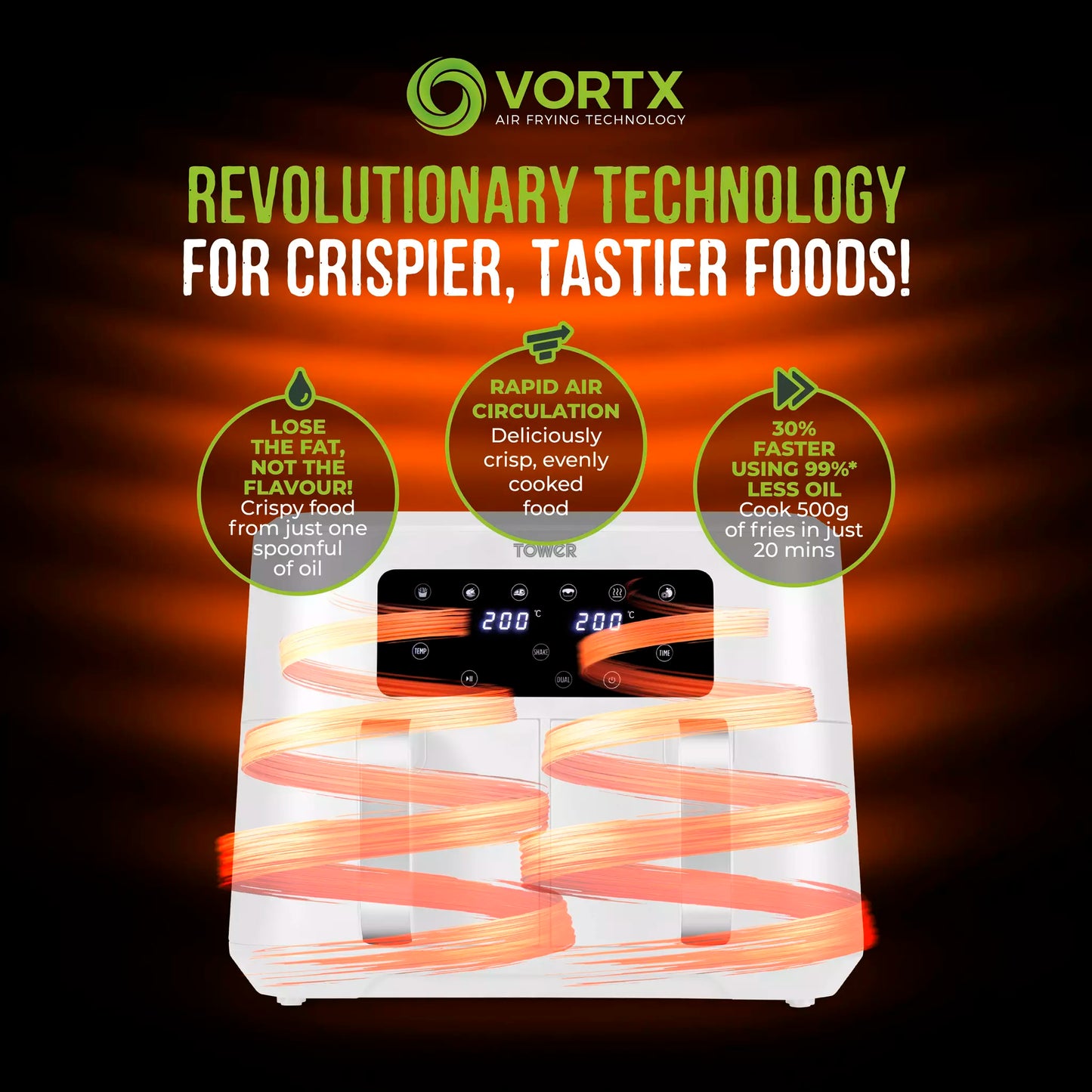 Tower Vortx 8.5L White Dual Basket Air Fryer
