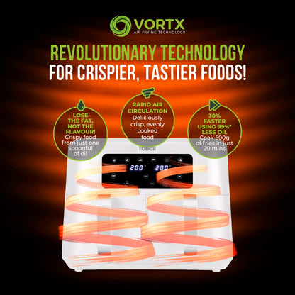 Tower Vortx 8.5L White Dual Basket Air Fryer