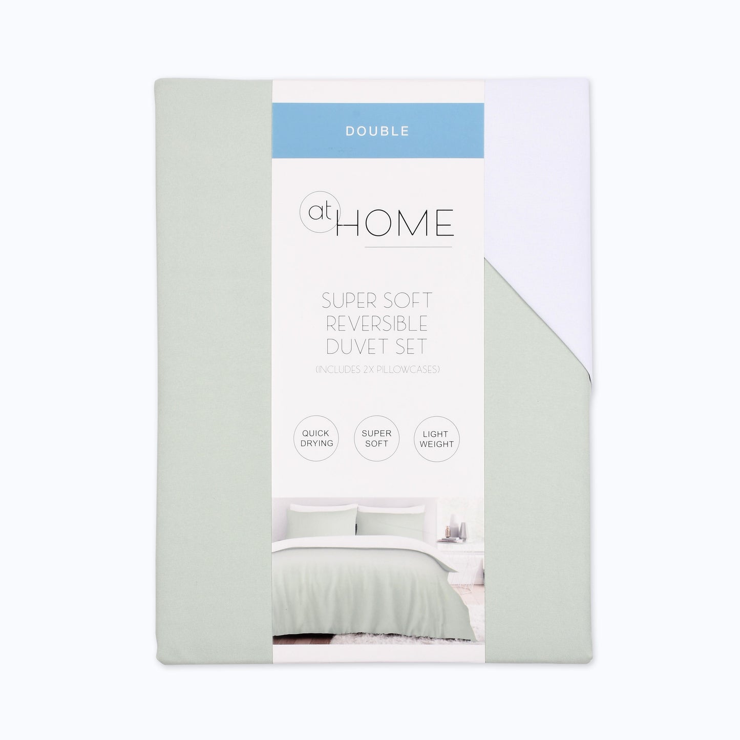 Plain Reversible Sage/White Duvet Cover Set
