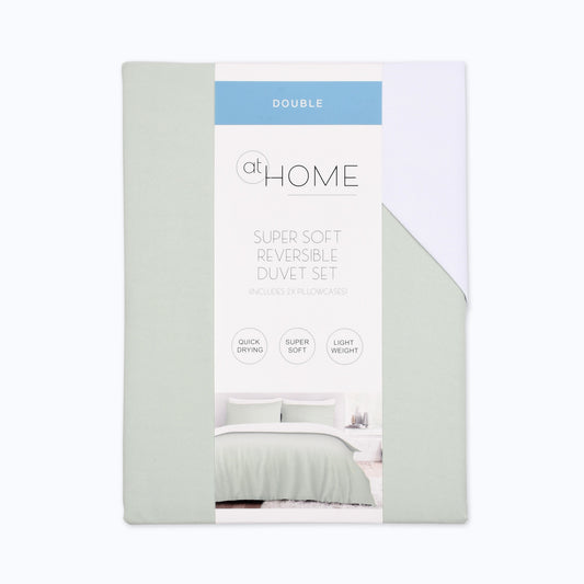Plain Reversible Sage/White Duvet Cover Set