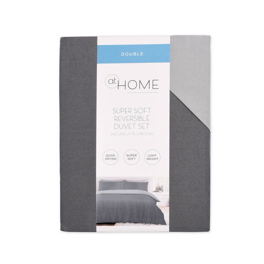 Plain Reversible Charcoal/Silver Duvet Cover Set