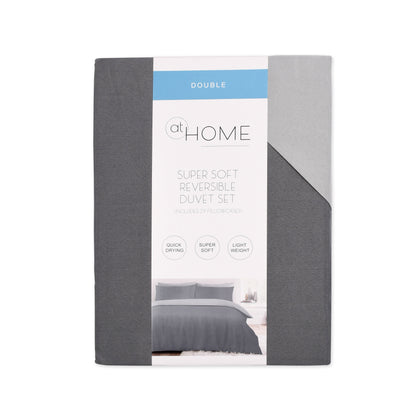 Plain Reversible Charcoal/Silver Duvet Cover Set