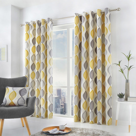 Fusion Lennox Grey and Yellow Eyelet Curtains
