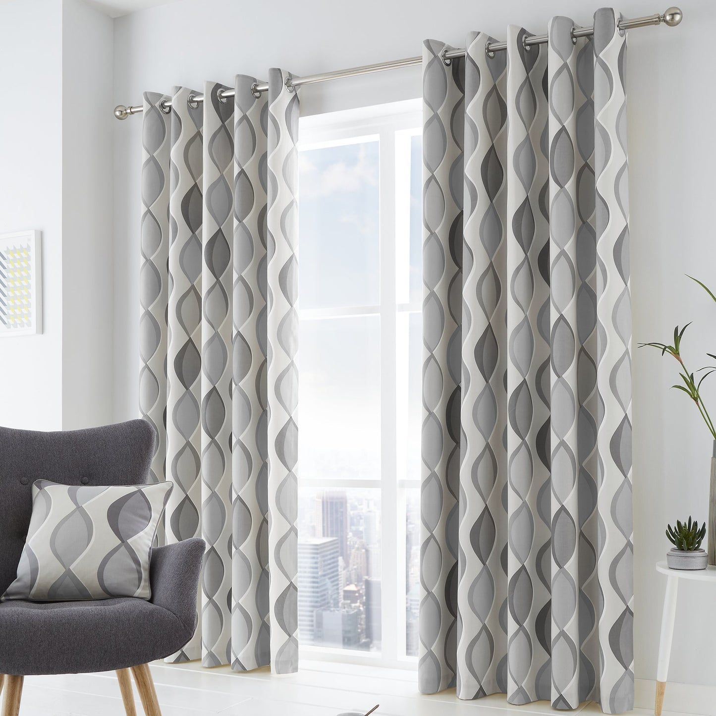 Fusion Lennox Grey Eyelet Curtains