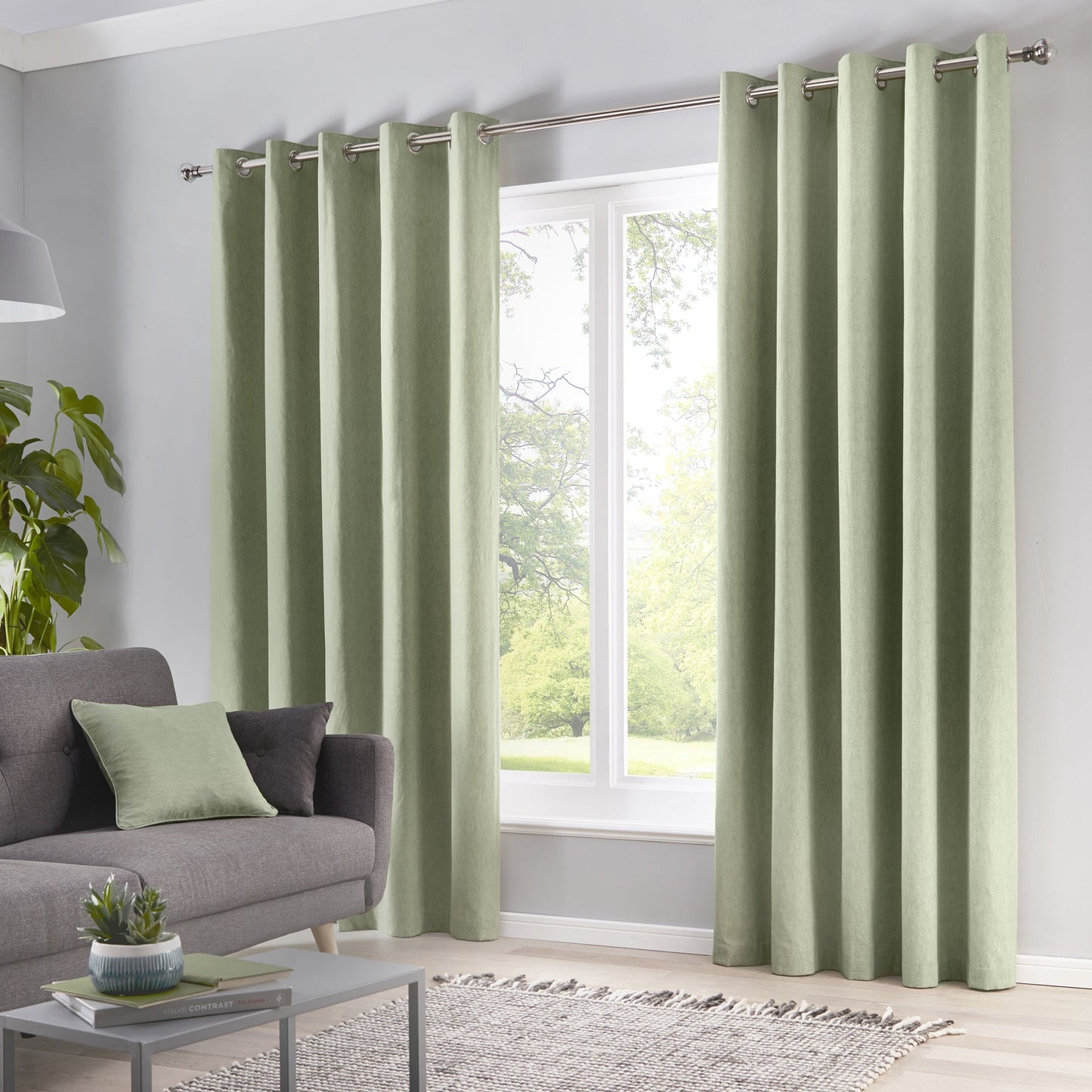 Fusion Sorbonne Green Eyelet Curtains