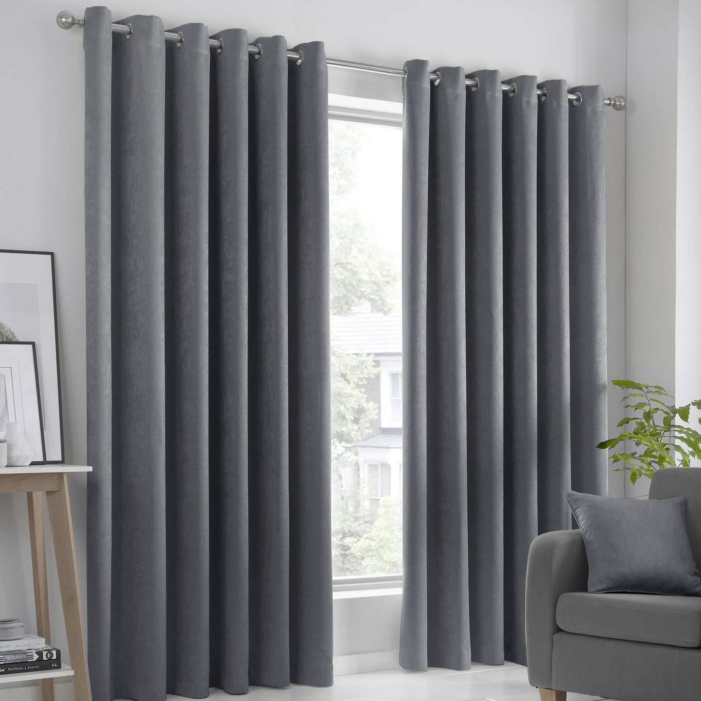 Fusion Strata Charcoal Eyelet Curtains