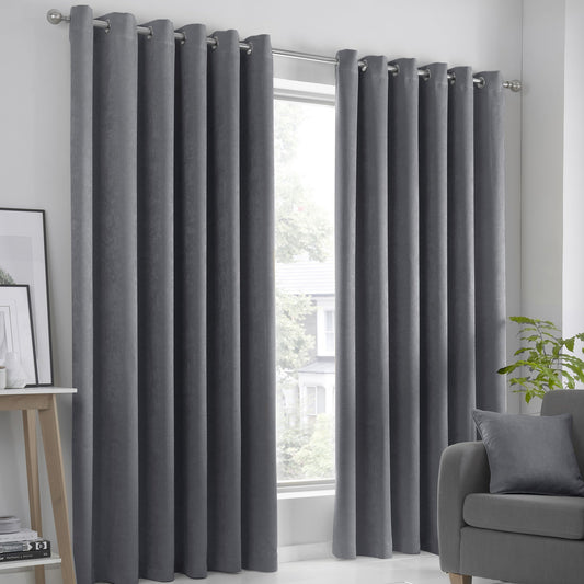 Fusion Strata Charcoal Eyelet Curtains
