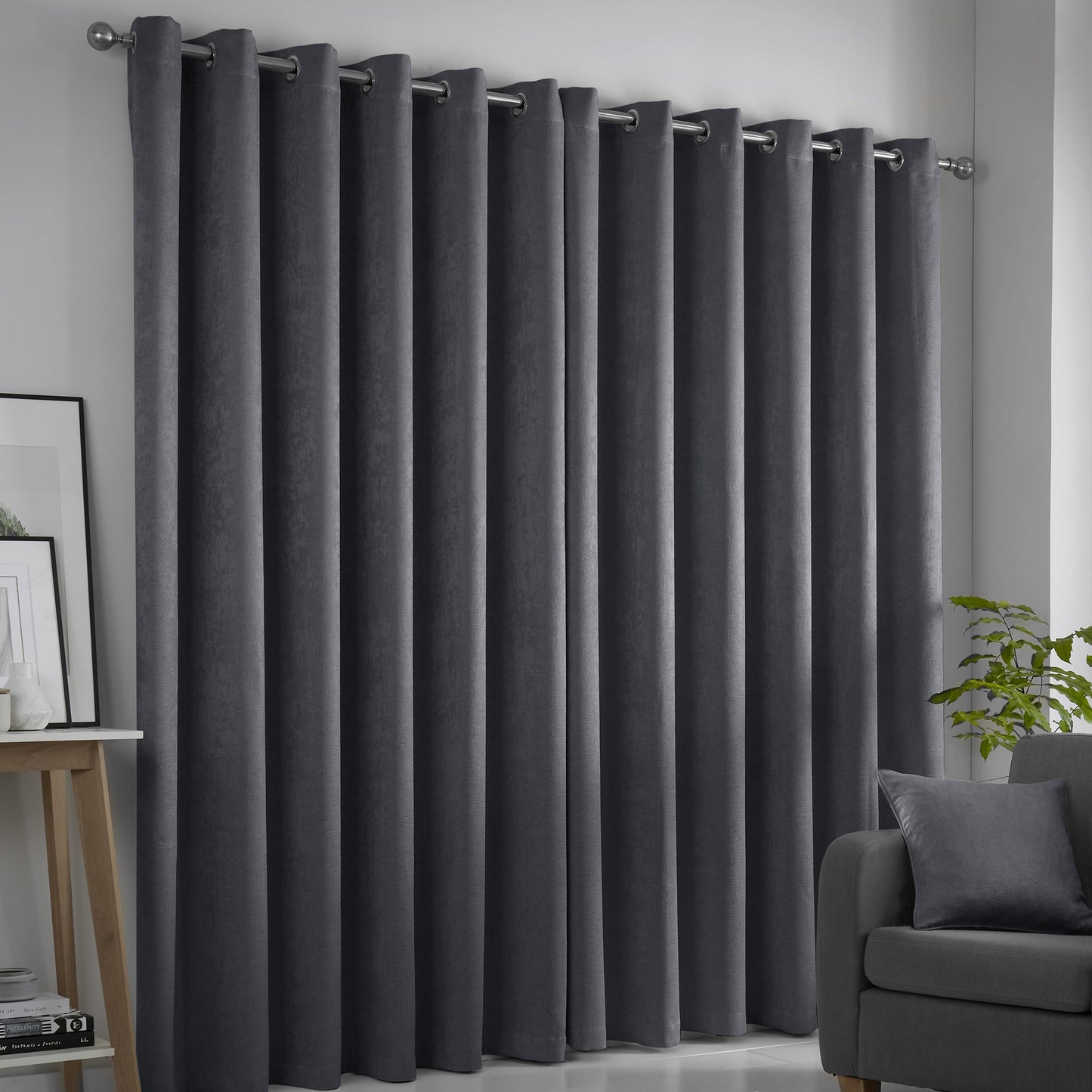 Fusion Strata Charcoal Eyelet Curtains