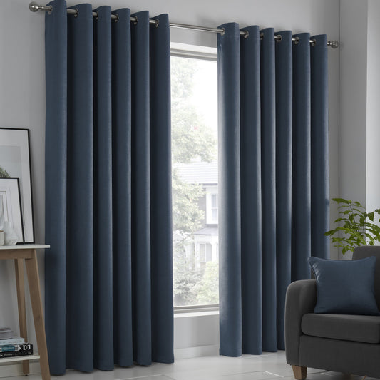 Fusion Strata Navy Eyelet Curtains